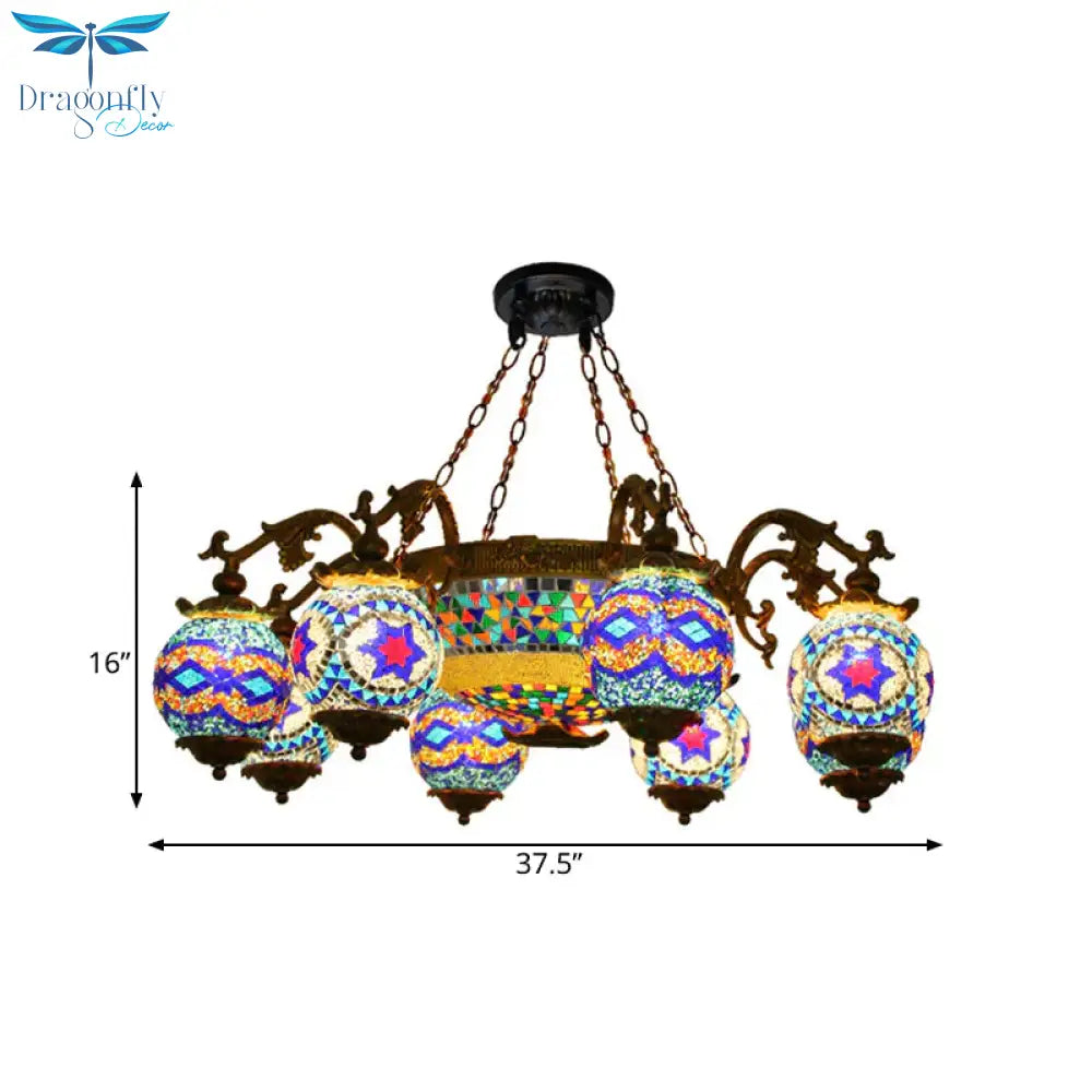 4/9/13 Bulbs Chandelier Lighting Traditional Radial Stained Glass Ceiling Hang Fixture In Brass