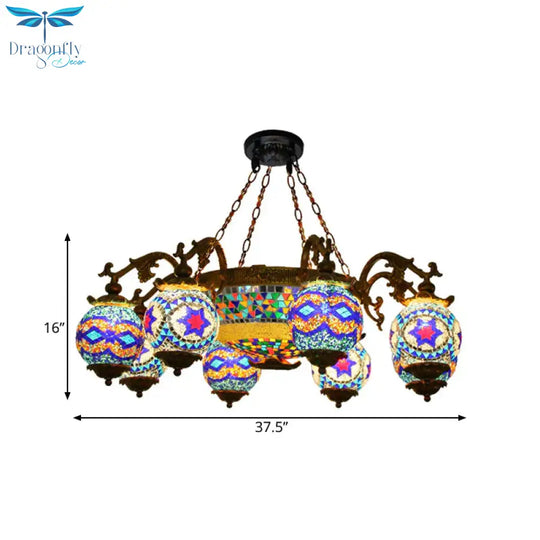 4/9/13 Bulbs Chandelier Lighting Traditional Radial Stained Glass Ceiling Hang Fixture In Brass