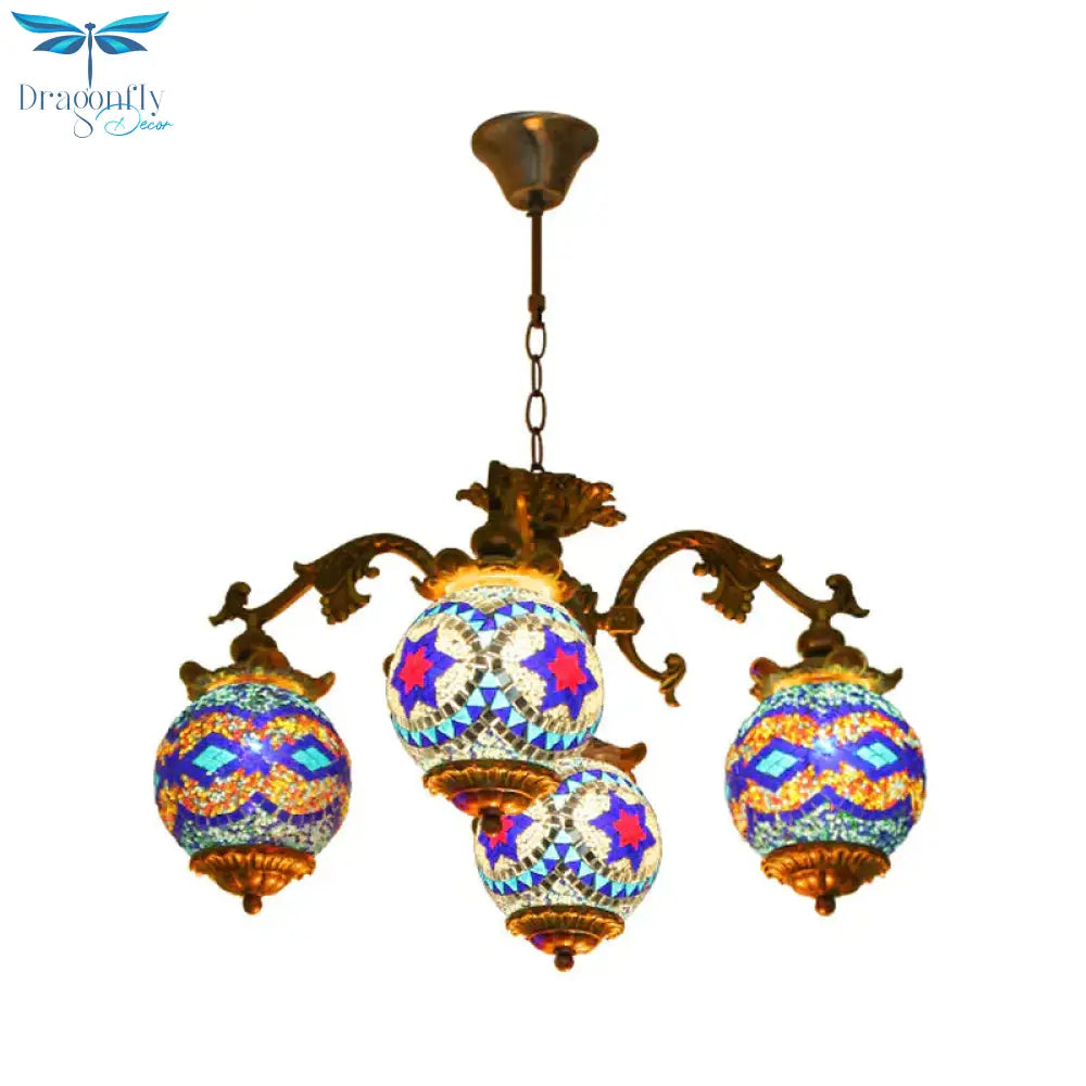 4/9/13 Bulbs Chandelier Lighting Traditional Radial Stained Glass Ceiling Hang Fixture In Brass