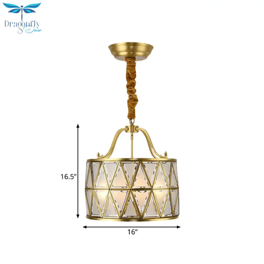 4 - Bulb Drum Ceiling Chandelier Vintage Brass Finish Metallic Suspension Light For Dining Room
