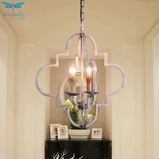 4 Bulbs Candle Ceiling Chandelier Rustic Wood Suspended Lighting Fixture In Distressed White