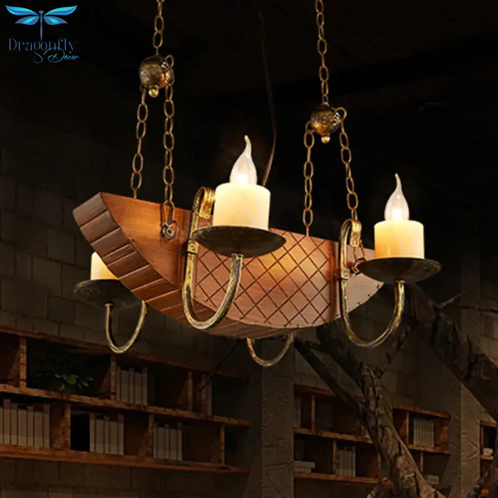 4 Bulbs Candle Chandelier Light Traditional Black Wood Hanging Ceiling Fixture For Dining Room