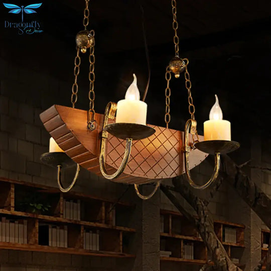 4 Bulbs Candle Chandelier Light Traditional Black Wood Hanging Ceiling Fixture For Dining Room