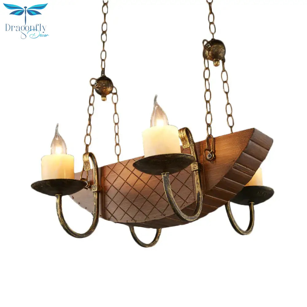 4 Bulbs Candle Chandelier Light Traditional Black Wood Hanging Ceiling Fixture For Dining Room