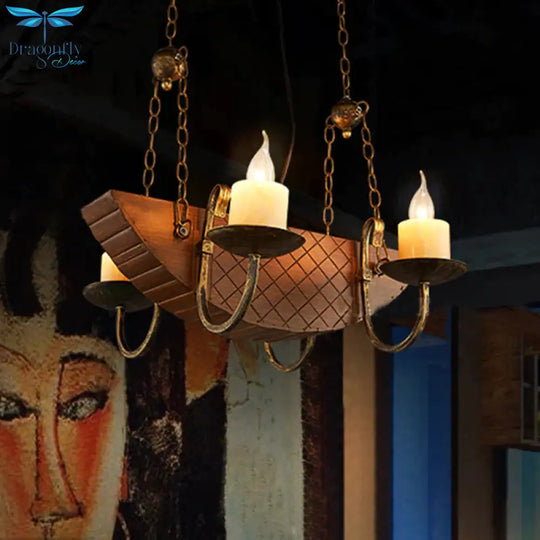 4 Bulbs Candle Chandelier Light Traditional Black Wood Hanging Ceiling Fixture For Dining Room