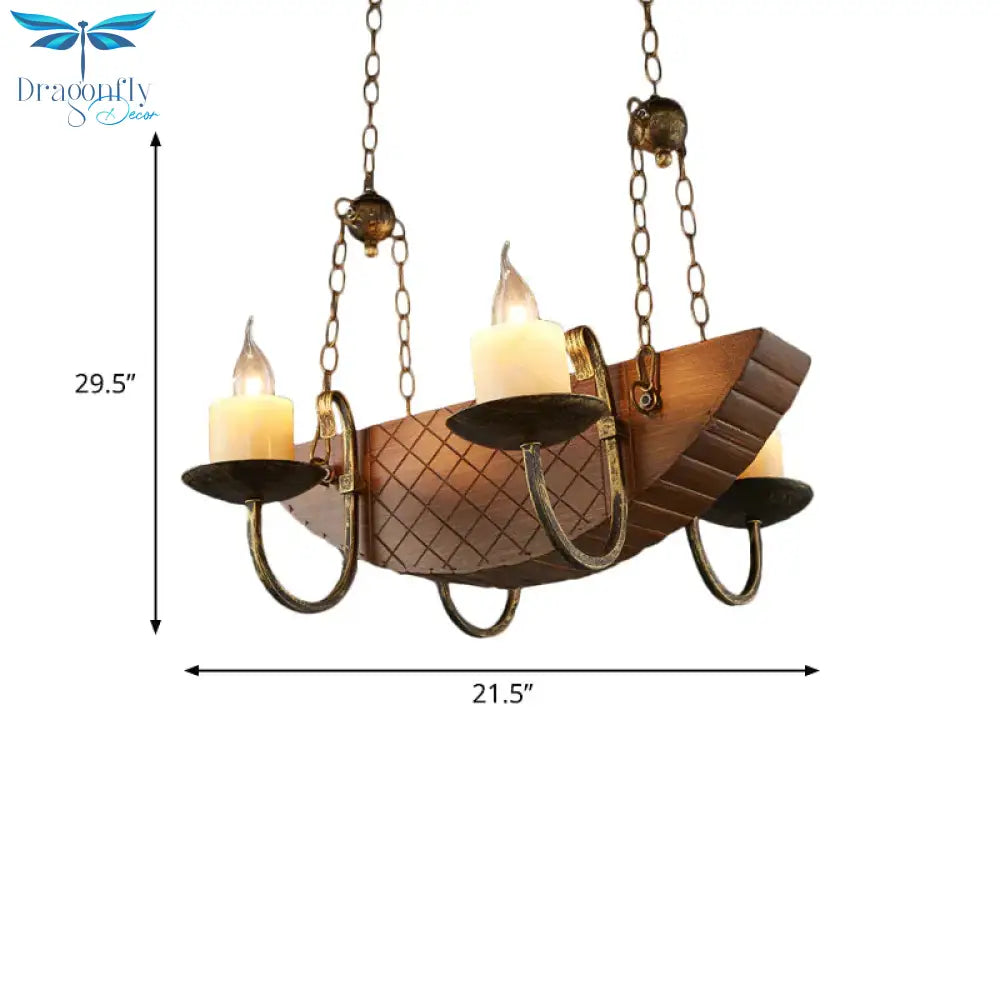 4 Bulbs Candle Chandelier Light Traditional Black Wood Hanging Ceiling Fixture For Dining Room