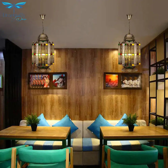 4 Bulbs Lantern Hanging Chandelier Arab Brass Metal Suspension Pendant Light For Restaurant