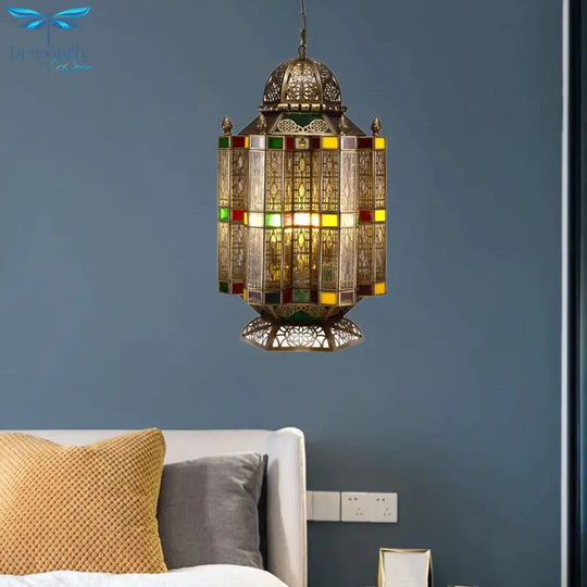 4 Bulbs Lantern Hanging Chandelier Arab Brass Metal Suspension Pendant Light For Restaurant