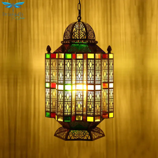 4 Bulbs Lantern Hanging Chandelier Arab Brass Metal Suspension Pendant Light For Restaurant