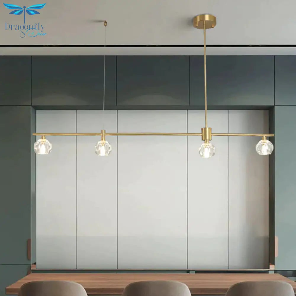 4 Bulbs Led Crystal Hanging Chandelier Traditional Gold Polygon/Globe/Square Restaurant Pendant