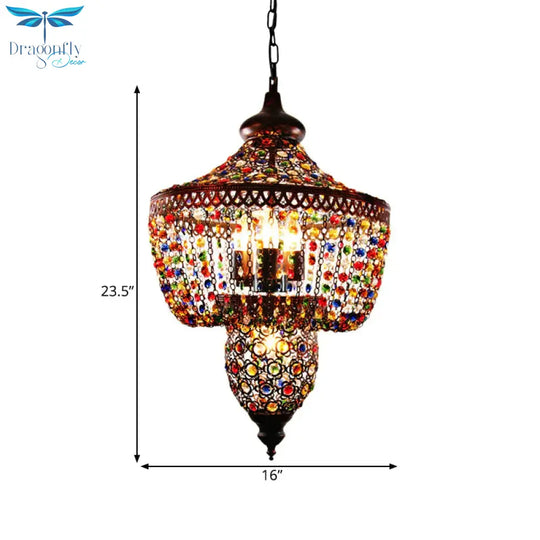 4 Bulbs Metal Chandelier Pendant Light Bohemian Bronze Lantern Dining Room Suspension Lighting