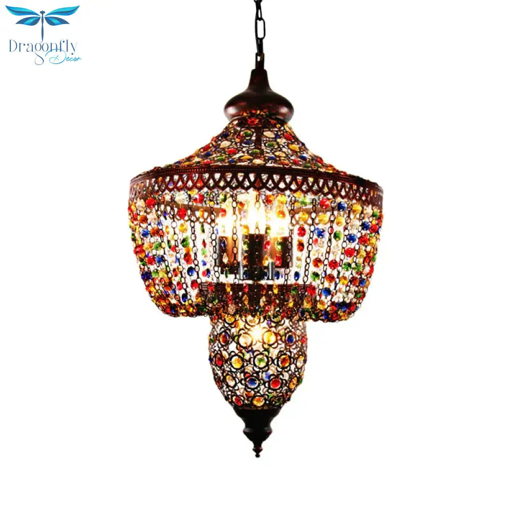 4 Bulbs Metal Chandelier Pendant Light Bohemian Bronze Lantern Dining Room Suspension Lighting