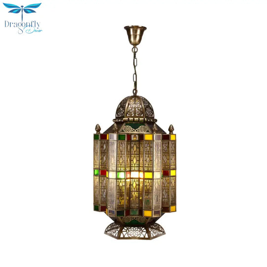 4 Bulbs Metallic Pendant Chandelier Rustic Brass Lantern Shade Dining Room Pendulum Light