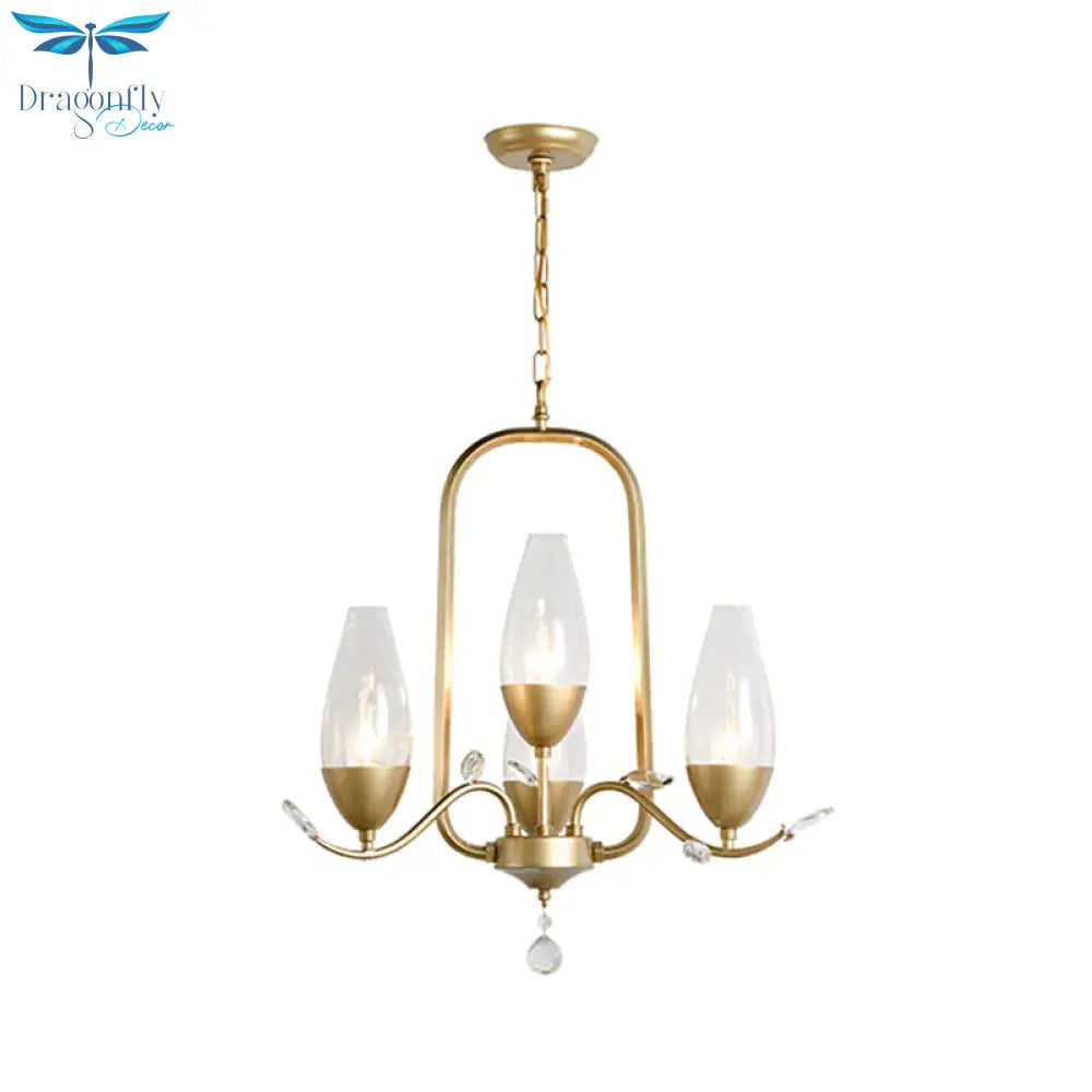 4 Bulbs Torpedo Pendant Chandelier Traditional Gold Crystal Suspended Lighting Fixture