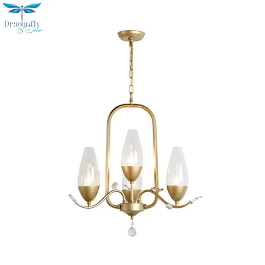 4 Bulbs Torpedo Pendant Chandelier Traditional Gold Crystal Suspended Lighting Fixture