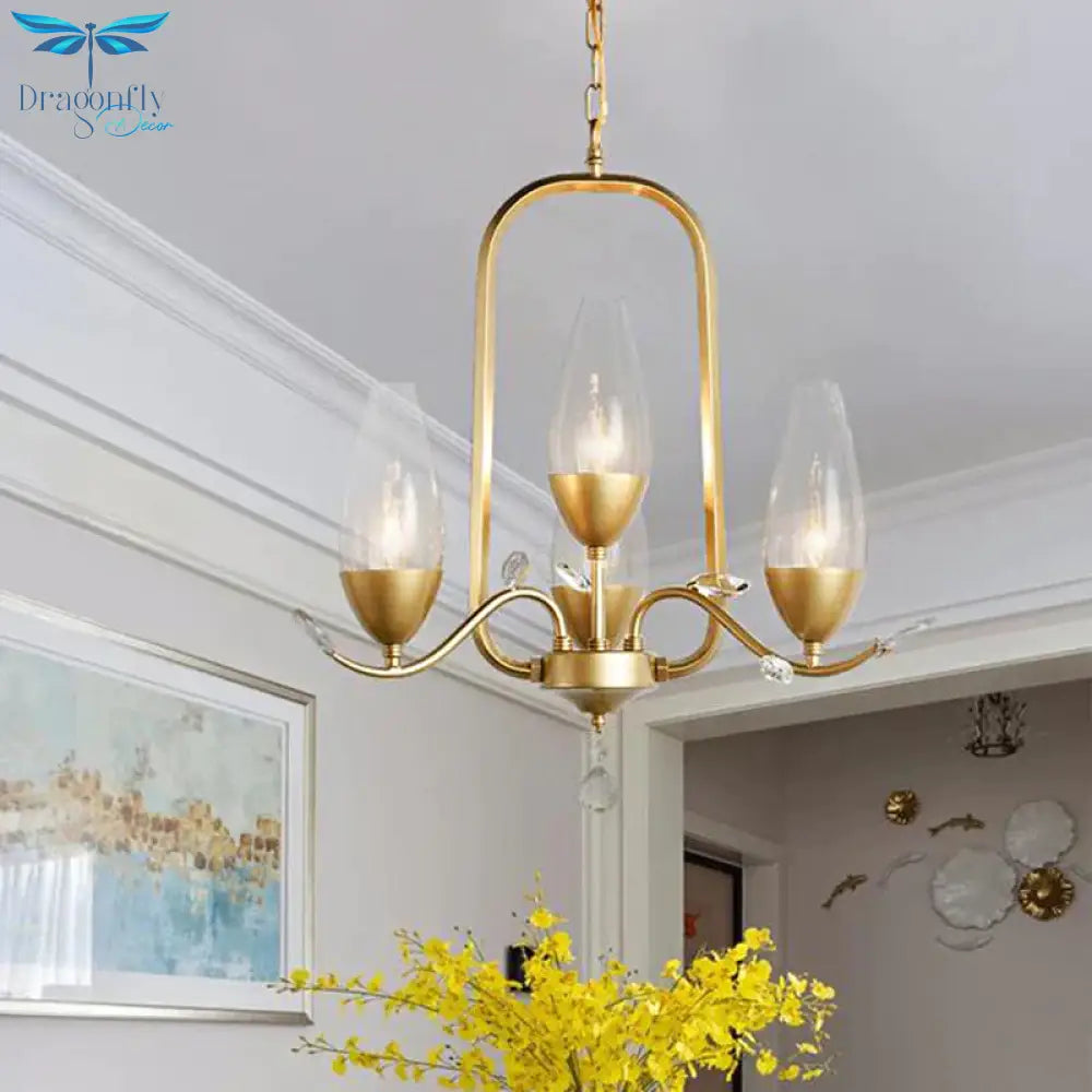 4 Bulbs Torpedo Pendant Chandelier Traditional Gold Crystal Suspended Lighting Fixture