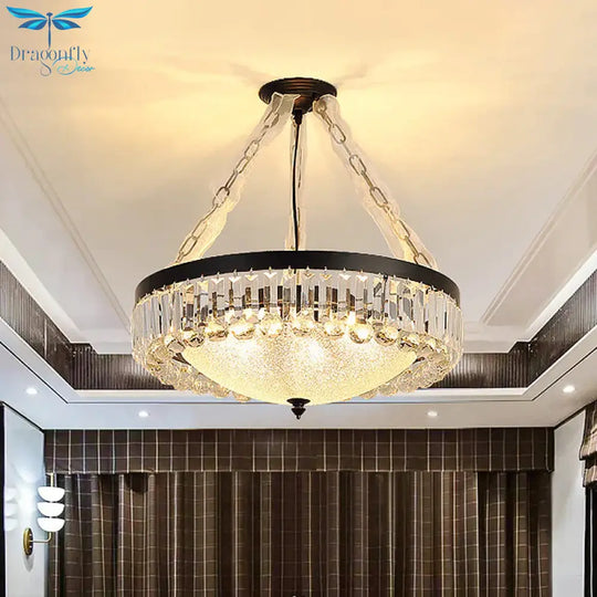 4 - Head Crystal Hanging Light Traditional Black Bowl Dining Room Chandelier With Frosted Glass