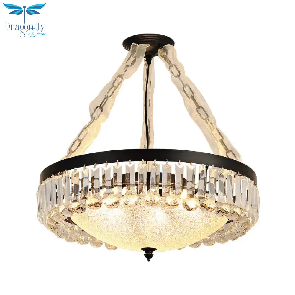 4 - Head Crystal Hanging Light Traditional Black Bowl Dining Room Chandelier With Frosted Glass