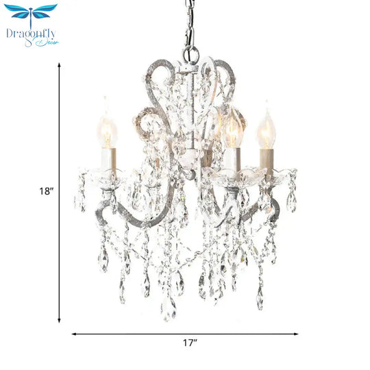 4 Heads Chandelier French Country Living Room Ceiling Suspension Lamp With Candelabrum Crystal