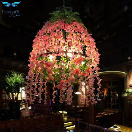 4 Heads Hanging Chandelier Industrial Restaurant Floral Pendant Light Kit With Wire Cage Metal