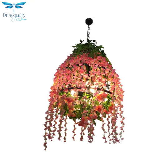 4 Heads Hanging Chandelier Industrial Restaurant Floral Pendant Light Kit With Wire Cage Metal