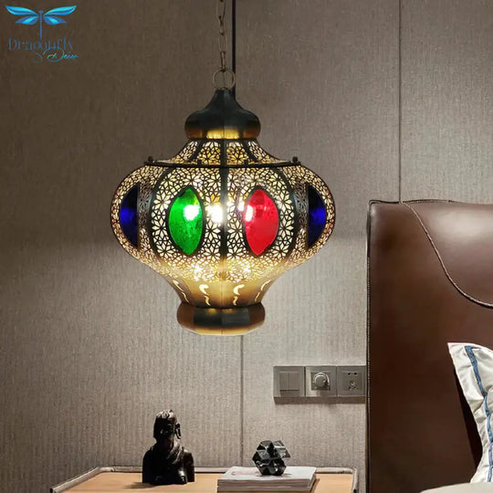 4 Heads Pendant Lighting Mediterranean Restaurant Ceiling Chandelier With Crown White/Red Glass