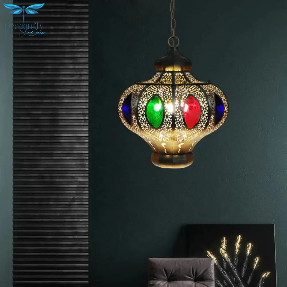 4 Heads Pendant Lighting Mediterranean Restaurant Ceiling Chandelier With Crown White/Red Glass