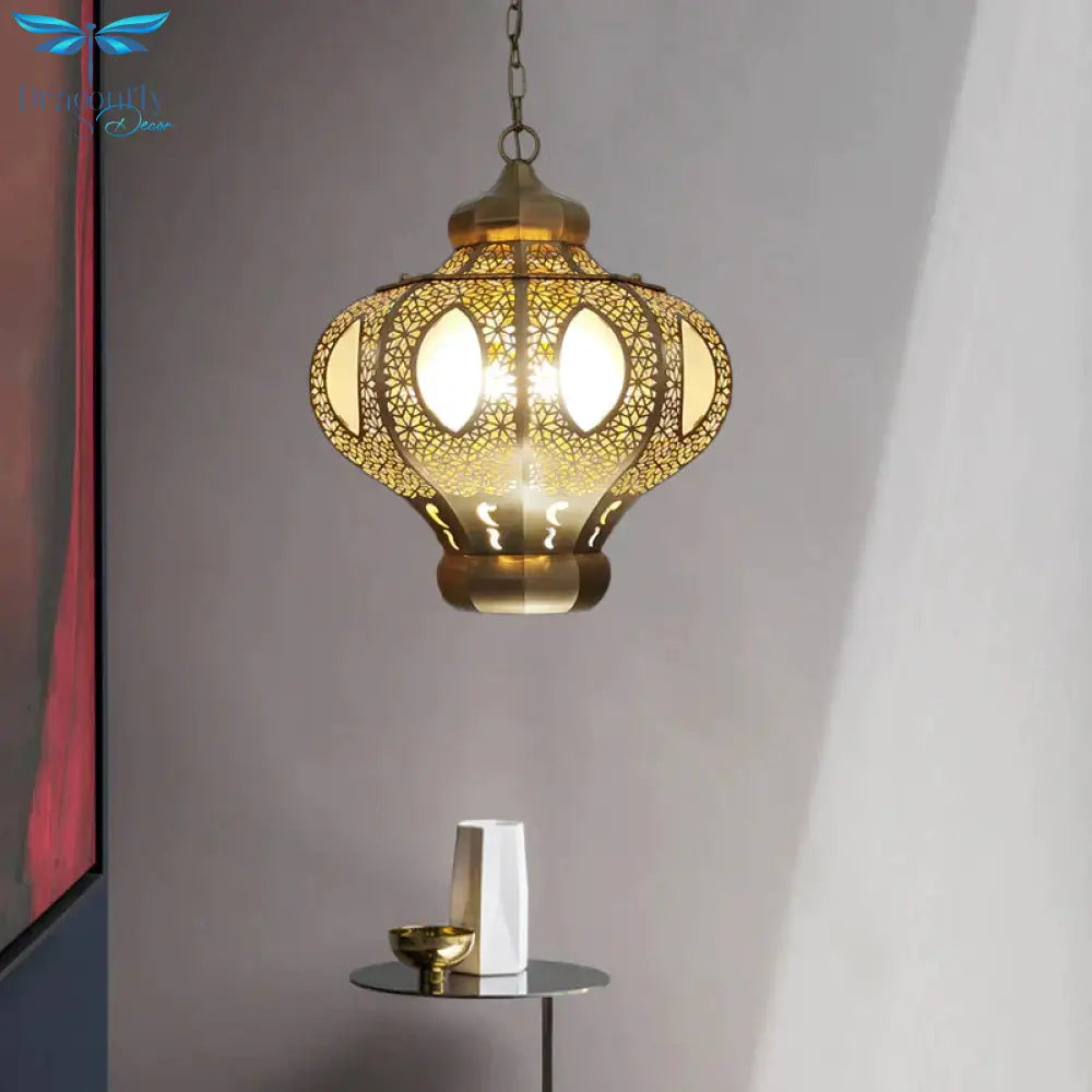 4 Heads Pendant Lighting Mediterranean Restaurant Ceiling Chandelier With Crown White/Red Glass