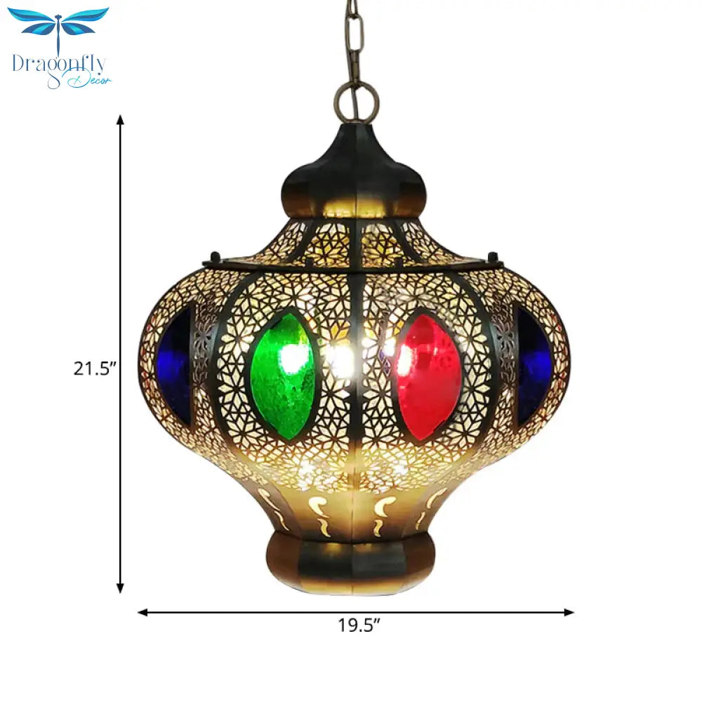 4 Heads Pendant Lighting Mediterranean Restaurant Ceiling Chandelier With Crown White/Red Glass
