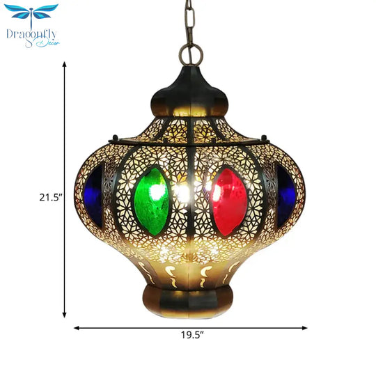 4 Heads Pendant Lighting Mediterranean Restaurant Ceiling Chandelier With Crown White/Red Glass