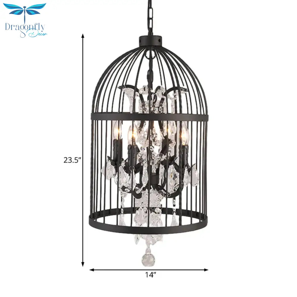 4 Lights Birdcage Chandelier Lighting Rustic Black Metal Pendant Light Fixture For Dining Room