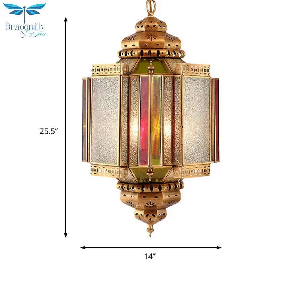 4 Lights Ceiling Chandelier Classic Porch Hanging Lamp With Lantern Frosted Glass Shade In Brass