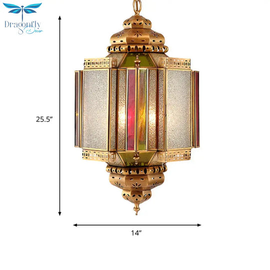 4 Lights Ceiling Chandelier Classic Porch Hanging Lamp With Lantern Frosted Glass Shade In Brass