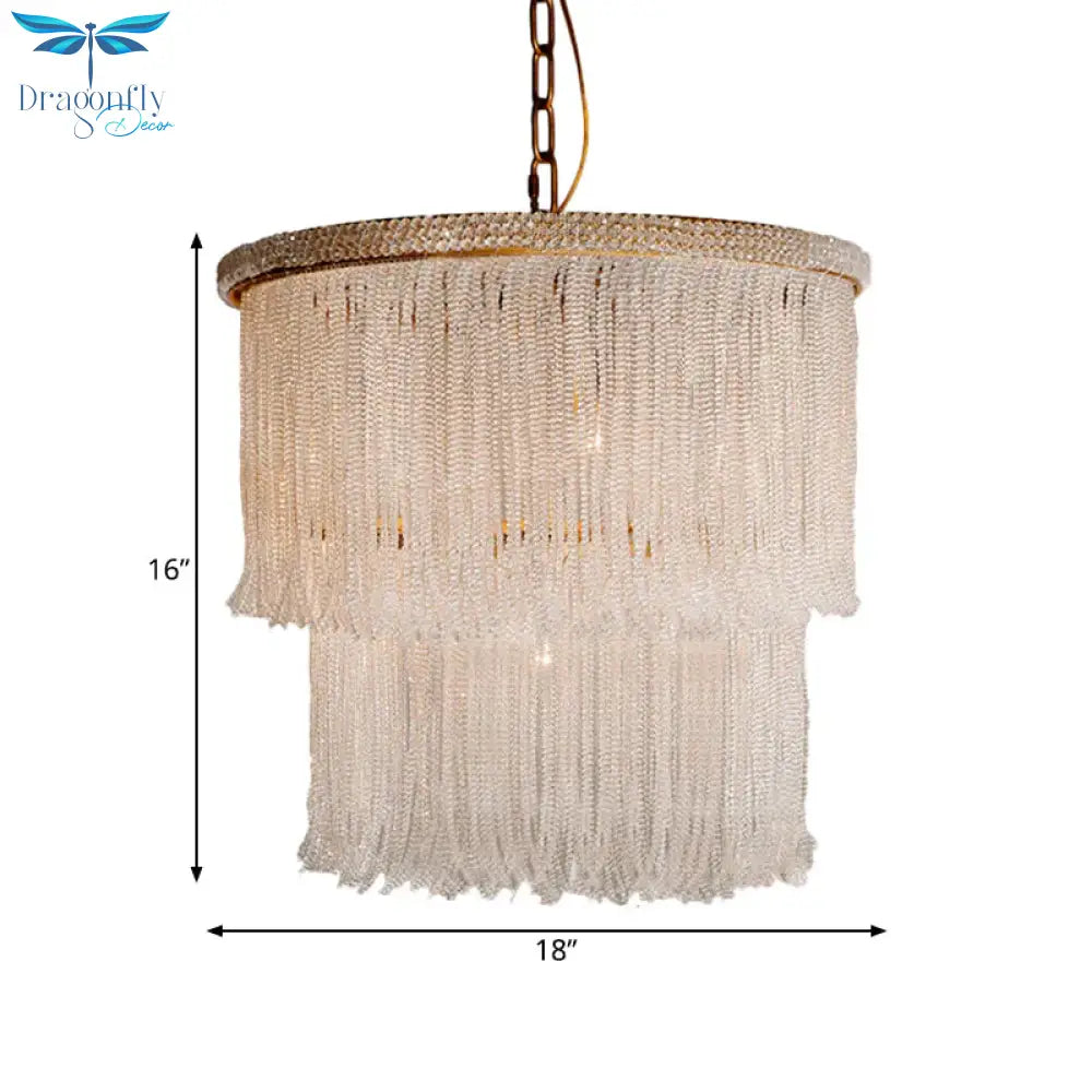 4 Lights Chandelier Light Fixture Rustic Tiered Crystal Hanging Lamp Kit In White For Bedroom