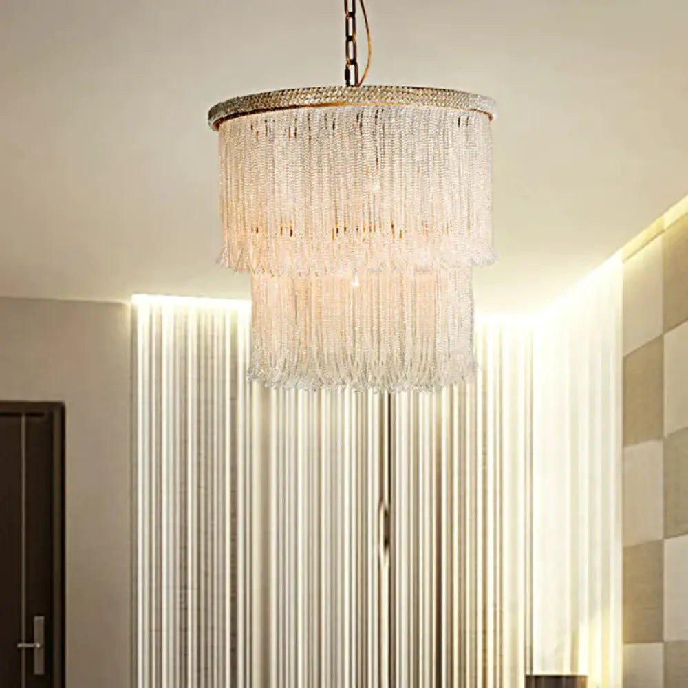 4 Lights Chandelier Light Fixture Rustic Tiered Crystal Hanging Lamp Kit In White For Bedroom