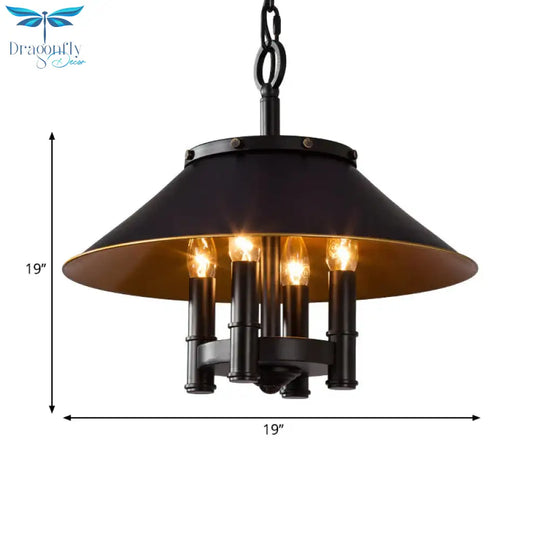 4 Lights Chandelier Lighting With Conic Shade Metallic Farmhouse Style Dining Room Hanging Lamp In