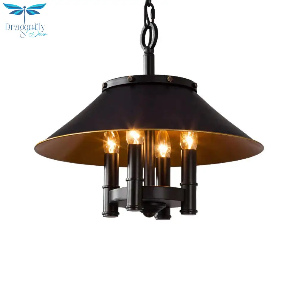 4 Lights Chandelier Lighting With Conic Shade Metallic Farmhouse Style Dining Room Hanging Lamp In