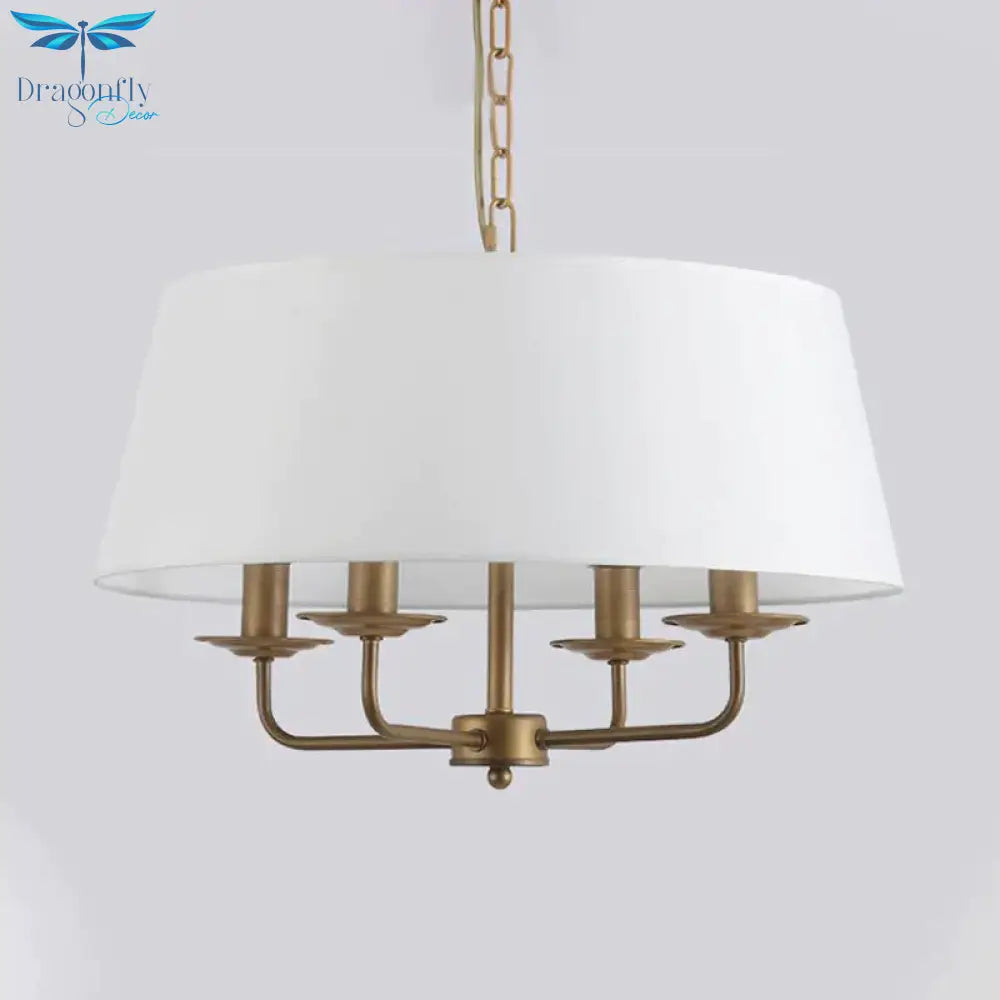 4 Lights Living Room Hanging Chandelier Contemporary Green/White Pendant Light Fixture With Drum