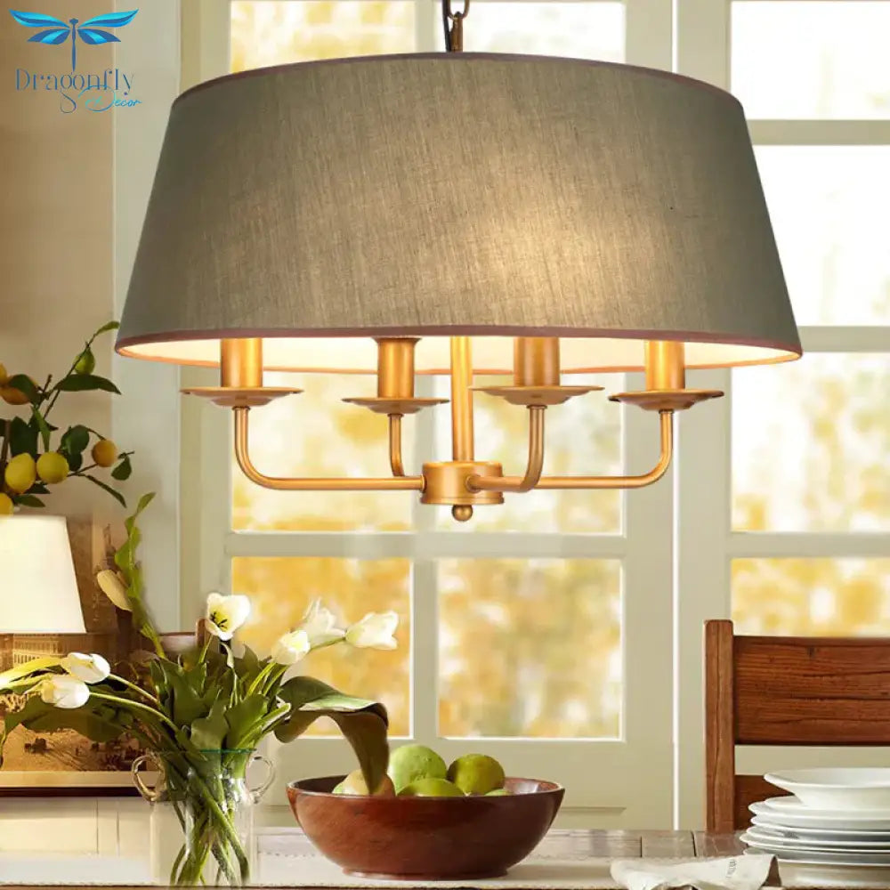 4 Lights Living Room Hanging Chandelier Contemporary Green/White Pendant Light Fixture With Drum