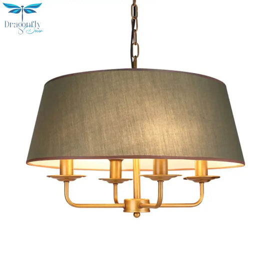 4 Lights Living Room Hanging Chandelier Contemporary Green/White Pendant Light Fixture With Drum