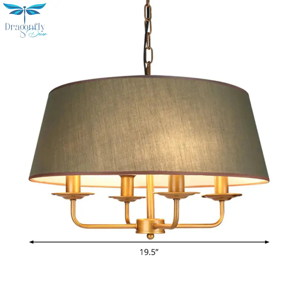 4 Lights Living Room Hanging Chandelier Contemporary Green/White Pendant Light Fixture With Drum