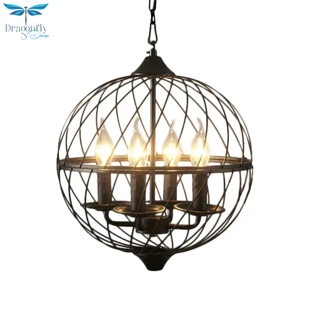4 Lights Metal Pendant Chandelier Classic Black Candle Dining Room Hanging Ceiling Fixture With