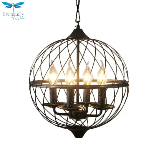 4 Lights Metal Pendant Chandelier Classic Black Candle Dining Room Hanging Ceiling Fixture With