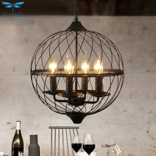 4 Lights Metal Pendant Chandelier Classic Black Candle Dining Room Hanging Ceiling Fixture With