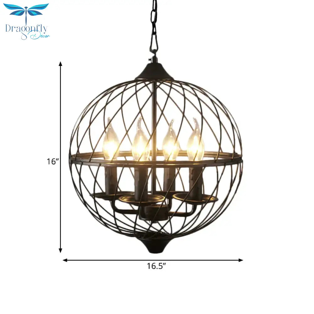 4 Lights Metal Pendant Chandelier Classic Black Candle Dining Room Hanging Ceiling Fixture With