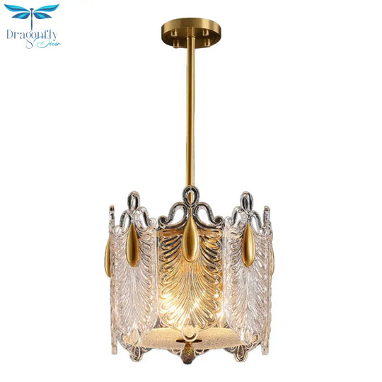 4 Lights Pendant Chandelier Traditional Round K9 Crystal Hanging Ceiling Light In Gold For Living
