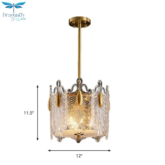 4 Lights Pendant Chandelier Traditional Round K9 Crystal Hanging Ceiling Light In Gold For Living