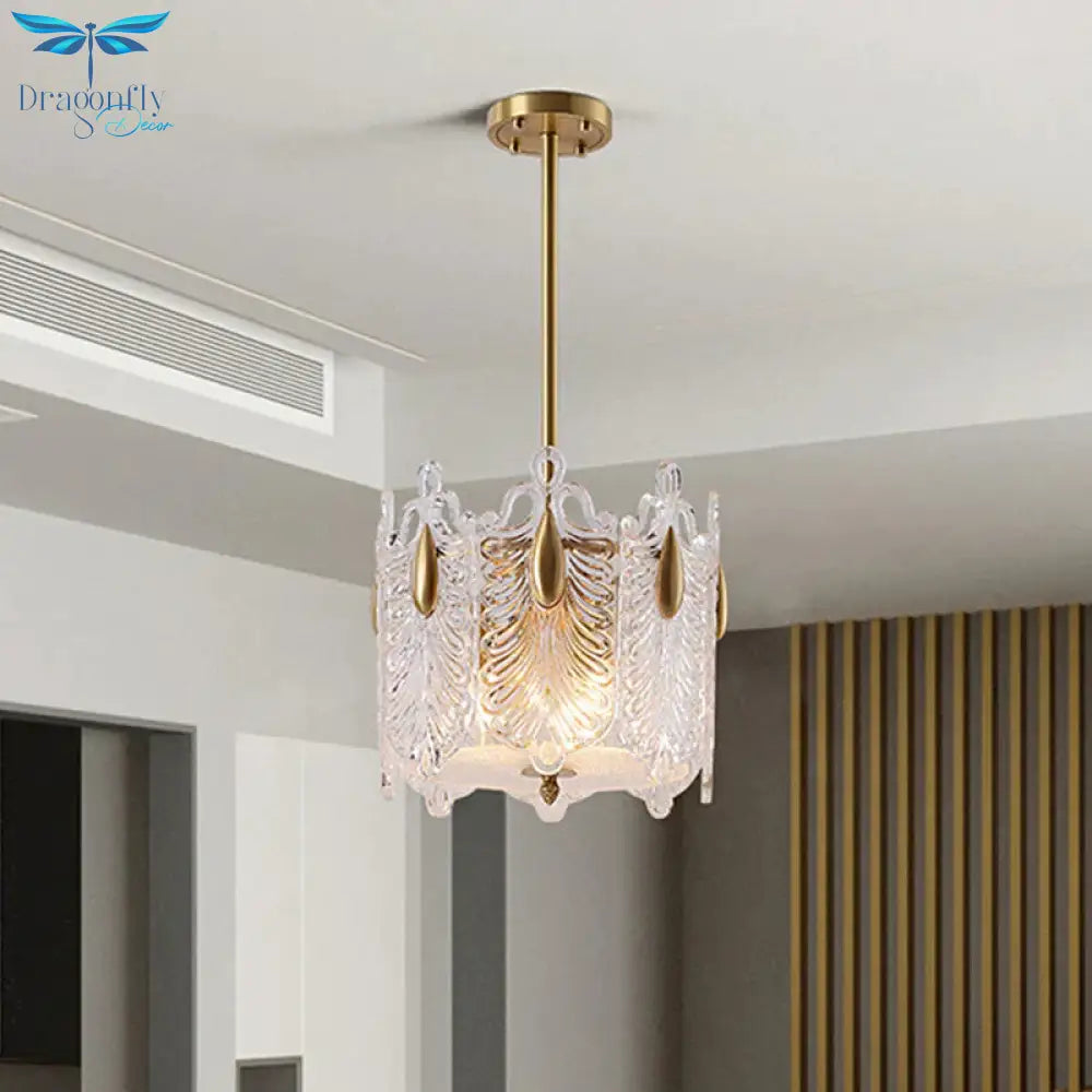 4 Lights Pendant Chandelier Traditional Round K9 Crystal Hanging Ceiling Light In Gold For Living