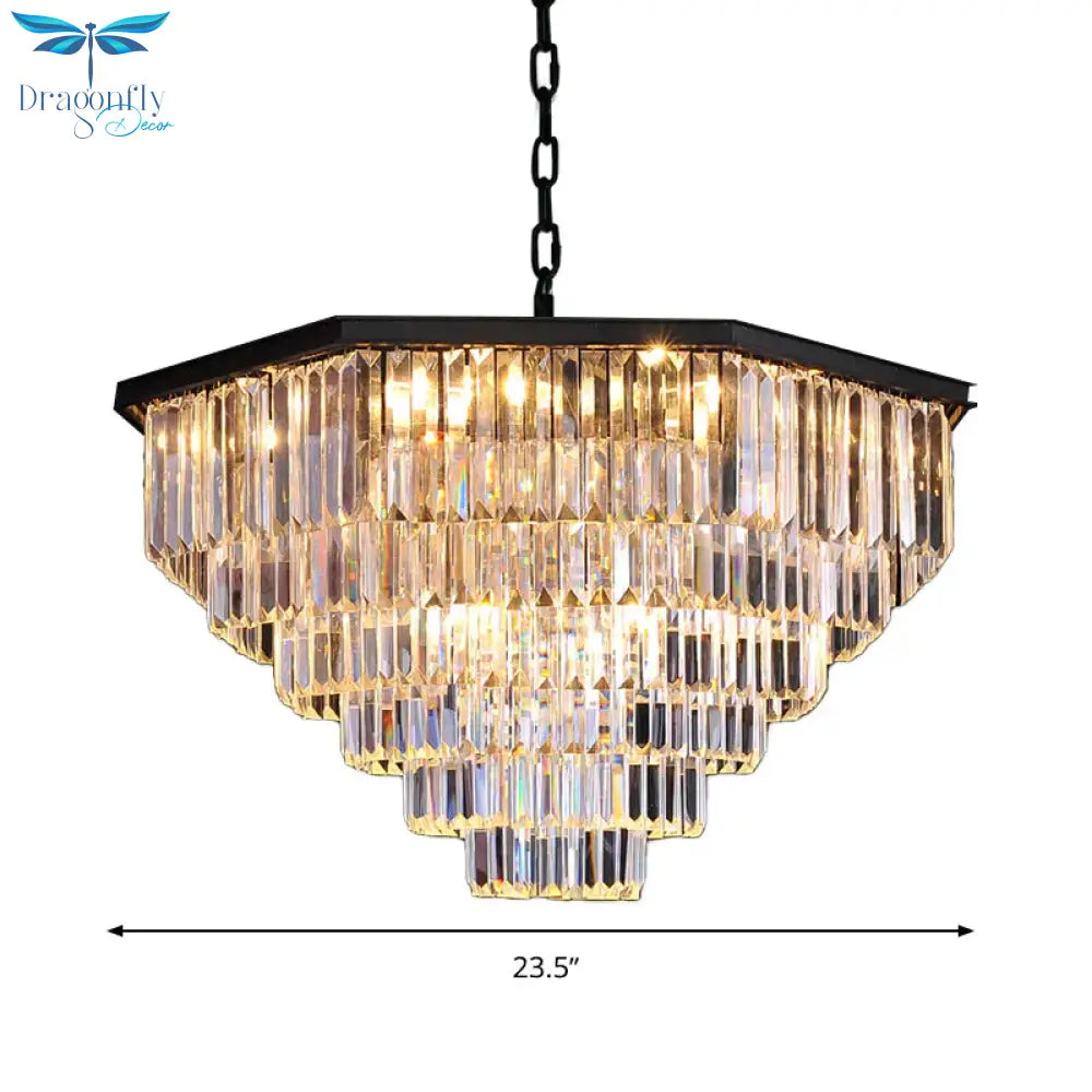 4 Tiers Living Room Suspension Pendant Traditional Clear/Amber Three Sided Crystal Rod 11 Heads