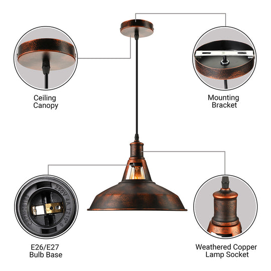 Dimitra - Rust Pendant Light Fixture With Barn Shade Rustic Style Hanging Lamp